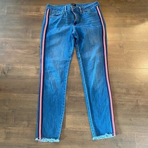 Red and denim striped jeans